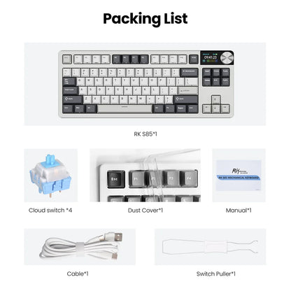 RK ROYAL KLUDGE S85 TFT Color Screent Mechanical Keyboard Tri Mode Wireless 85 Keycaps Hot-Swappable Gamer Keyboard RGB Backlit