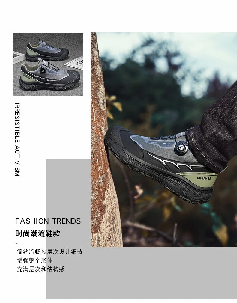 Rotary Buckle Men's Trekking Sneakers Outdoor Platform Hiking Shoes Men Sports Shoes Comfortable Non-slip Climbing Walking Shoes