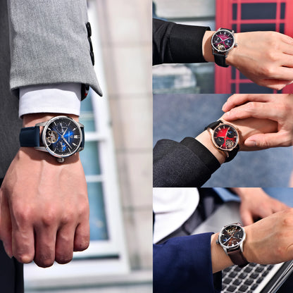 PAGANI DESIGN – Luksuzna mehanska ura za moške, 41 mm, safirno steklo, usnjena zapestnica, vodotesna, v pilotskem slogu, s turbijonom in prikazom lunine faze