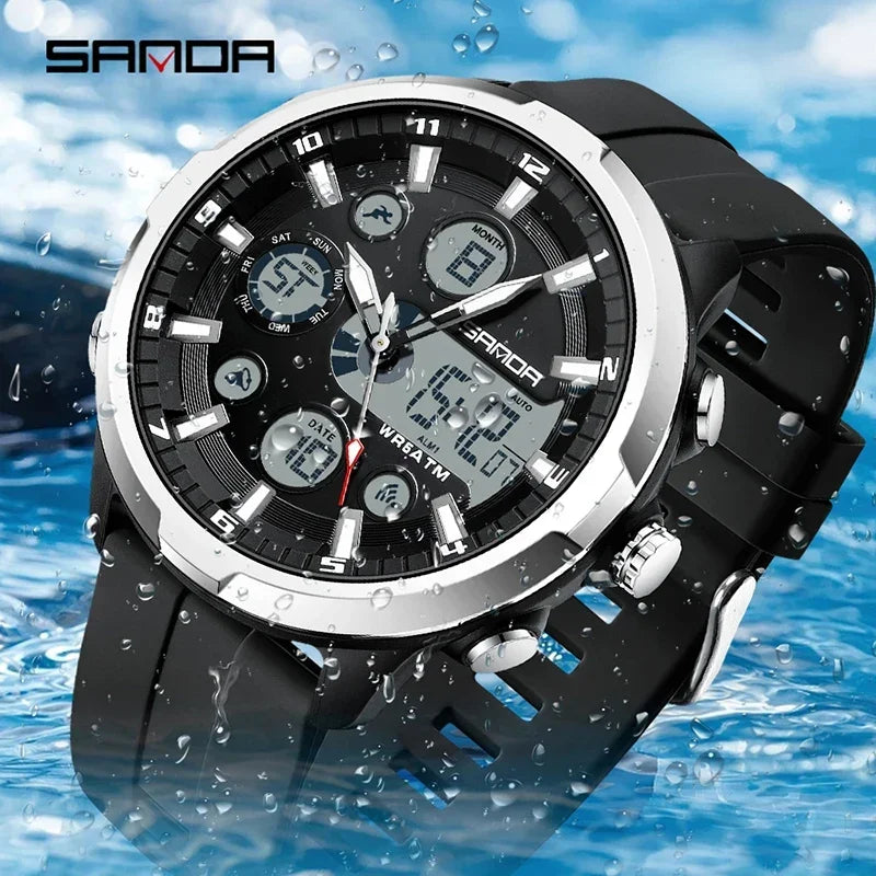 SANDA 9053 G Montres de sport militaires pour homme Montre numérique de luxe Montre-bracelet à quartz étanche jusqu’à 50 m pour homme Relogios Masculino