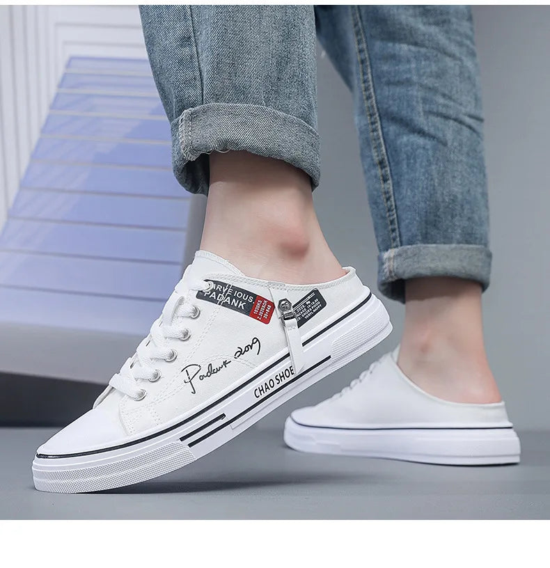 Tendance Designers hommes demi pantoufles été homme chaussures vulcanisées antidérapant résistant à l'usure chaussures en toile chaussures à bouche peu profonde pour hommes