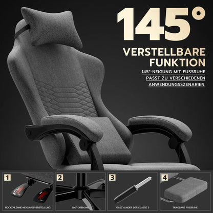 Gaming chairs, office chairs, desk chairs, and swivel chairs. Made with breathable fabric, equipped with 360° swivel casters and seats for easy movement, and featuring soft and comfortable cushions.