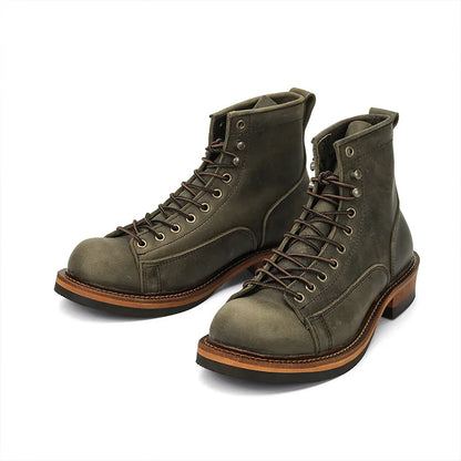KOWM Cowhide Hiking Shoes Men's Walking Boot British Trekking Shoes Thick-Soled Cowhide High-Top Motorcycle Boots Ankle Sneakers