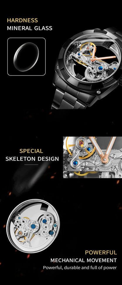 2024Top Brand Luxury Stainless Steel Skeleton Tourbillon Automatic Movement Men Watch Mechanical Waterproof Luminous Wrist Clock