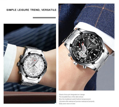 Montres-bracelets à quartz BINBOND Original pour homme : montres de luxe luminescentes, étanches, à date automatique, en acier inoxydable. Livraison gratuite.