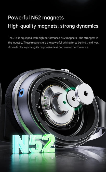FiiO JT3 Over-Ear Open-Back Headphones, 50mm Dynamic Driver, PEK+PU Composite Diaphragm, Detachable 3.5mm Cable with Mic
