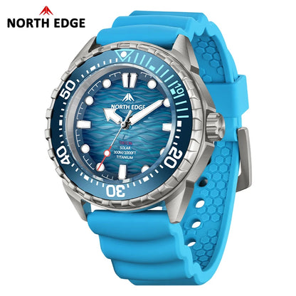 NORTH EDGE NEW+ TRITON-TI Titanium Solar-Powered Diving Watch Luxury Quartz Watches for Men 300M Waterproof 180+ Day Power