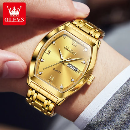 OLEVS Nouvelles montres pour homme Montres à quartz de luxe en or Montres classiques à cadran tonneau Montres à quartz étanches et luminescentes pour homme 5528