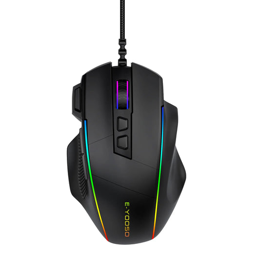 Геймърска мишка E-YOOSO X49 с кабел, регулируема до 12400 DPI, RGB подсветка, 8 програмируеми бутона, ергономична мишка за геймъри за PC и лаптоп