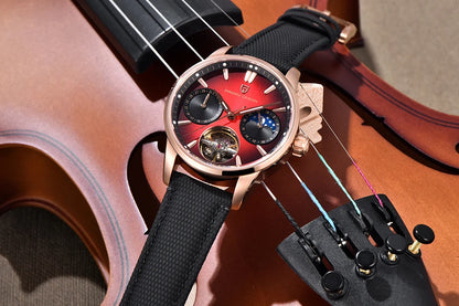 PAGANI DESIGN – Luksuzna mehanska ura za moške, 41 mm, safirno steklo, usnjena zapestnica, vodotesna, v pilotskem slogu, s turbijonom in prikazom lunine faze