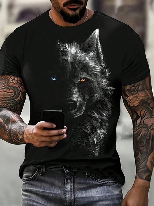 Different Pupil Wolf Print Men's T-shirt Daily Casual Urban Street Fashion Short-sleeved Summer Outdoor Sports Tee