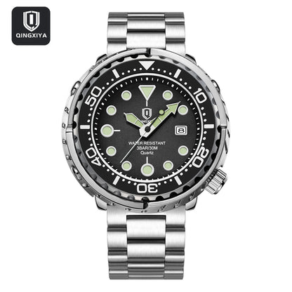 Montres pour homme QINGXIYA : montres de luxe à quartz pour homme, tendance, étanches, luminescentes, avec date et cadran rotatif, en acier inoxydable