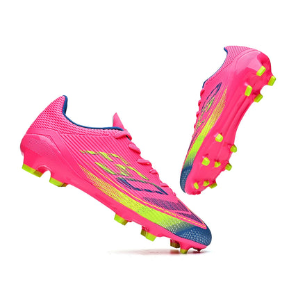 Chaussures de football AG/FG économiques avec tige en PU mélangé, crampons longs en TPU, antidérapantes et durables pour terrain en herbe