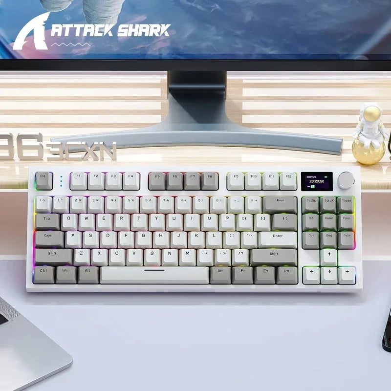 ATTACK SHARK K86 Mechanical Keyboard with Metal Knob, TFT Smart Color Screen, 87-key Layout, RGB Lighting, and Three-mode Connection