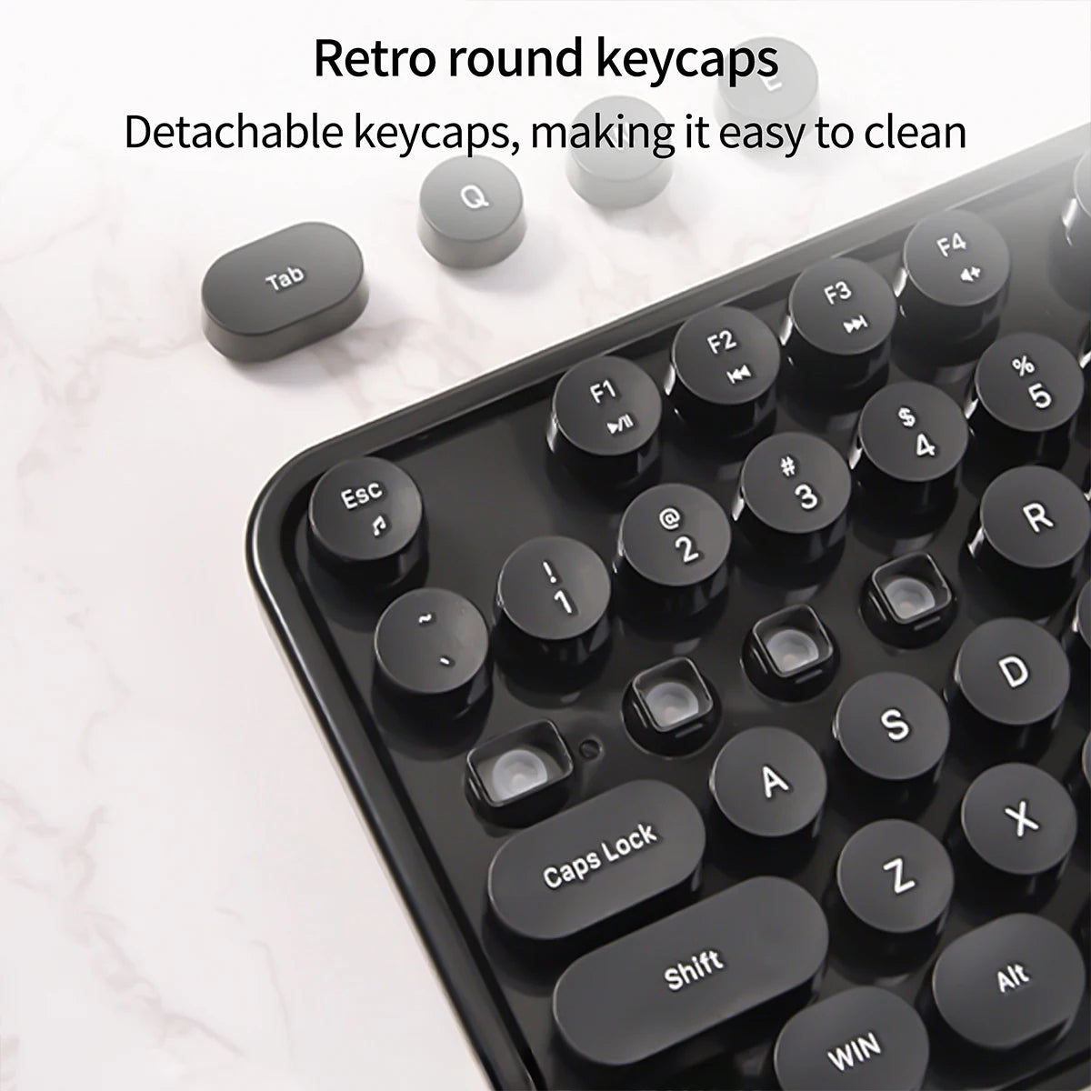 MOFii Black Retro Round Keycaps Wireless Keyboard & Mouse Combo, 2.4G Quiet Office Set, US QWERTY Layout