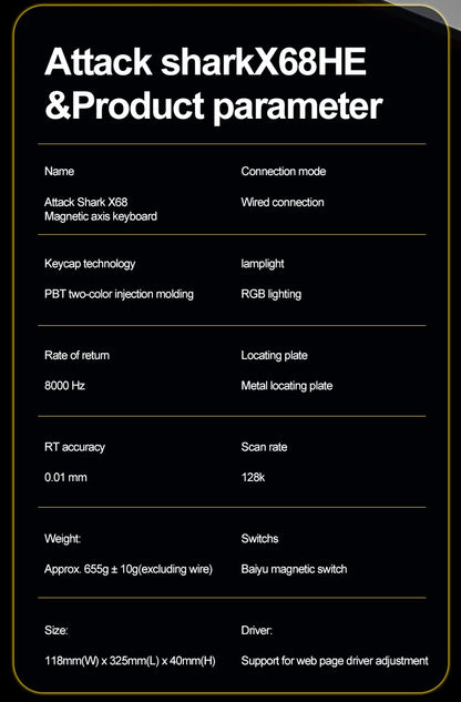 Magnetic Gaming Keyboard ATTACK SHARK X68HE X68PRO HE and FREEWOLF F68 Wired F68Pro Wireless for Pro Gaming 0.01mm Rapid Trigg