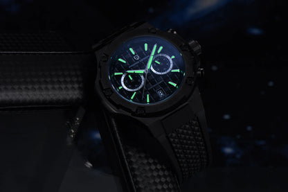 Orologio da uomo PAGANI DESIGN – Cronografo sportivo di lusso in oro rosa, dotato di un movimento al quarzo giapponese VK64 e di un cinturino in gomma fluorurata.