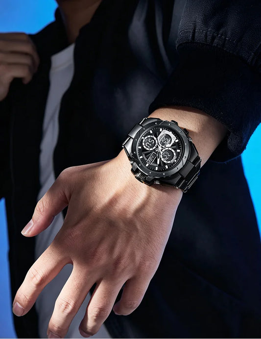 Herrenuhr SMAEL 8160 – Militär-Sportmodell, analog und digital, aus Edelstahl – Wasserdicht, mit LED-Anzeige, Wecker, Chronograph und Stoppuhr