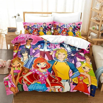 Anime W-Winx Clubs Duvet Cover Pillowcase Bedding Set Adult Boy Girl Bedroom Decoration Children Gift Single Double Large Size
