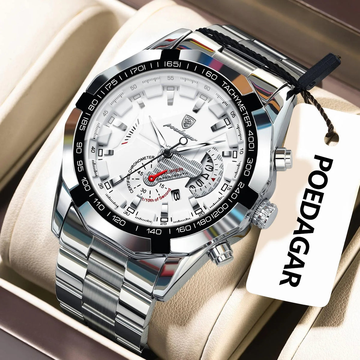 Orologio da uomo di lusso POEDAGAR, impermeabile, luminescente, con datario, sportivo, cinturino in acciaio inossidabile, movimento al quarzo.