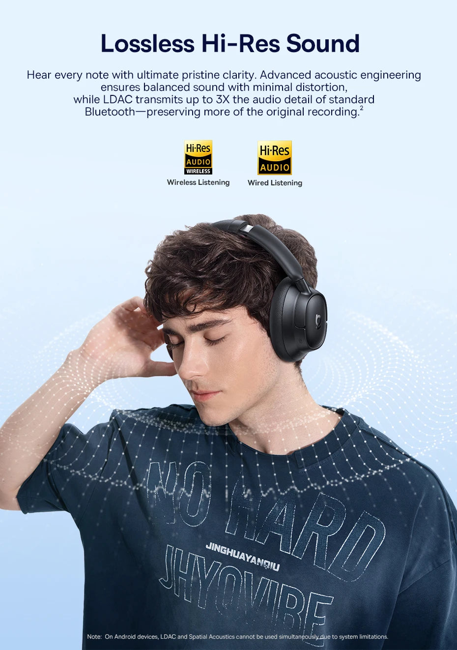 Baseus Bass EH10 NC Wireless Headphones Bluetooth 6.0 Noise Canceling 45dB Over Ear HeadsetSpatial Audio Earphone 80H Time