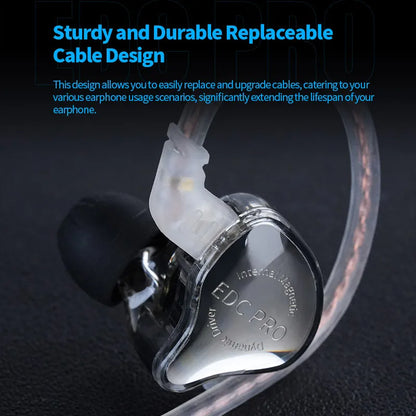 KZ EDC Pro Wire Earphone Large Dynamic Drivers Monitor Bass In-ear Headphone Cancelling Headset with Detachable Audio Cable