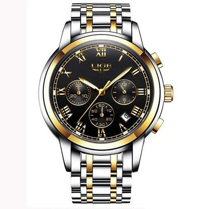 Orologio da uomo LIGE – Cronografo di lusso, stile sportivo casual, impermeabile, interamente in acciaio, movimento al quarzo