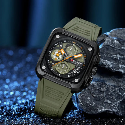 Montres pour homme CURREN : montre-bracelet de luxe à quartz, carrée, originale, étanche et luminescente, chronographe pour homme, Relogio