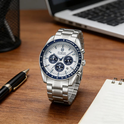 Orologio al quarzo da uomo, di marca di lusso, impermeabile e luminescente, in acciaio inossidabile, dotato di cronografo 24 ore e datario – Elegante orologio da uomo