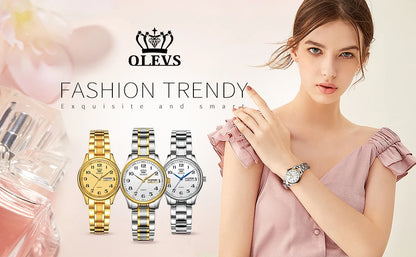 OLEVS Quartz Watch Women Fashion Ladies Watches Wrist Waterproof Luminous Stainless Steel Gold Women Watches Luxury Elegant