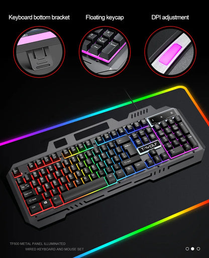 104Keys Gaming Keyboard and Mouse Combo with RGB Backlit,All-Metal Panel Waterproof Light Up,USB Wired Computer Keyboards Gaming