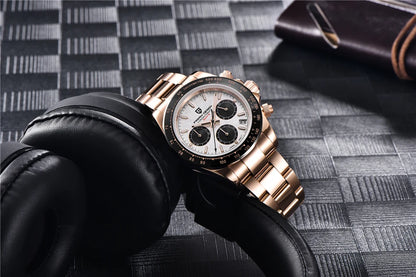PAGANI DESIGN V2 40MM Reloj de cuarzo para hombre con esfera de meteorito, cristal de zafiro, cronógrafo retro y resistente al agua