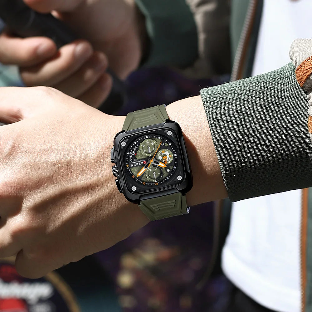 Montres pour homme CURREN : montre-bracelet de luxe à quartz, carrée, originale, étanche et luminescente, chronographe pour homme, Relogio