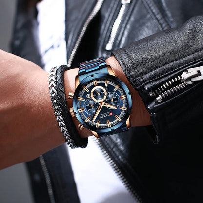 Orologio da uomo CURREN – Cronografo sportivo di lusso, movimento al quarzo, interamente in acciaio, impermeabile