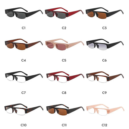 Vintage-Sonnenbrille mit kleinem, rechteckigem Halbrahmen in Schwarz, Leopardenmuster und Farbverlauf – trendige Damen-Sonnenbrille zum Autofahren