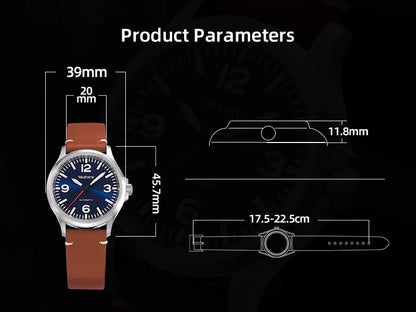 Milifortic Military Watch 39mm NH38 Automatic Mechanical Movement Retro Sapphire Crystal BGW9 Lume Leather Strap 10Bar Watch Men