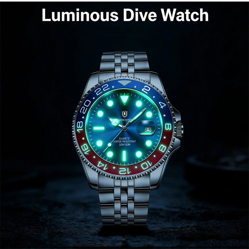 QINGXIYA Montres de luxe à quartz pour homme en acier inoxydable, étanches, avec date luminescente, montre-bracelet pour homme, reloj hombre
