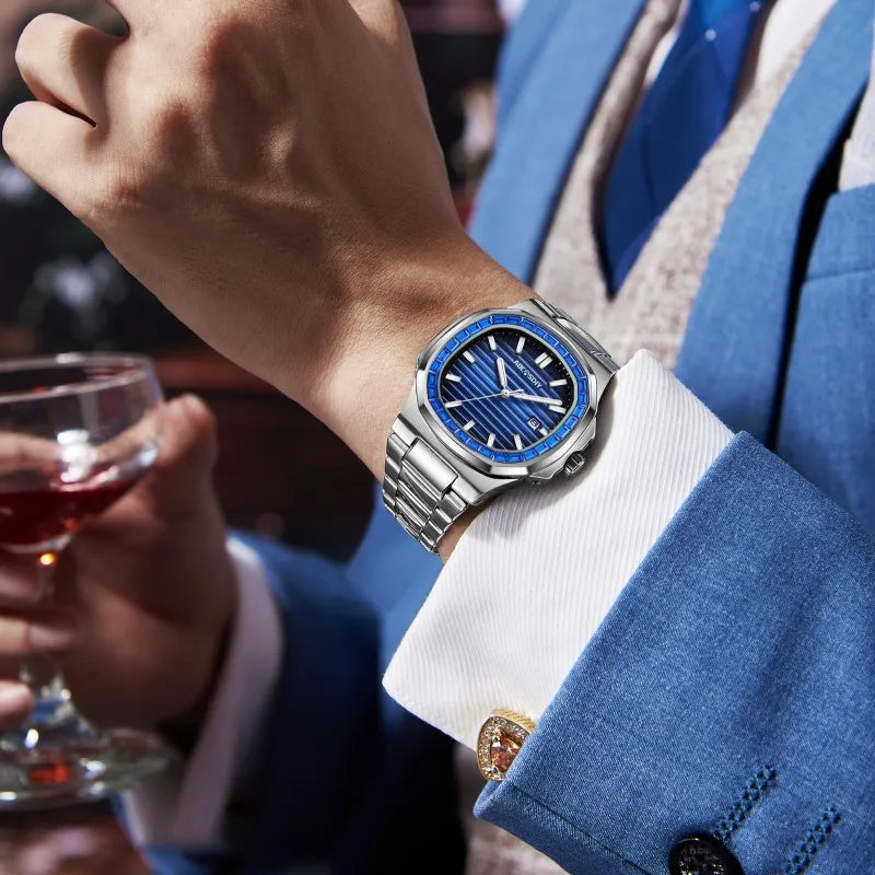 AOCASDIY Montre de luxe professionnelle étanche pour homme, date luminescente, acier inoxydable, carrée, à quartz, reloj hombre