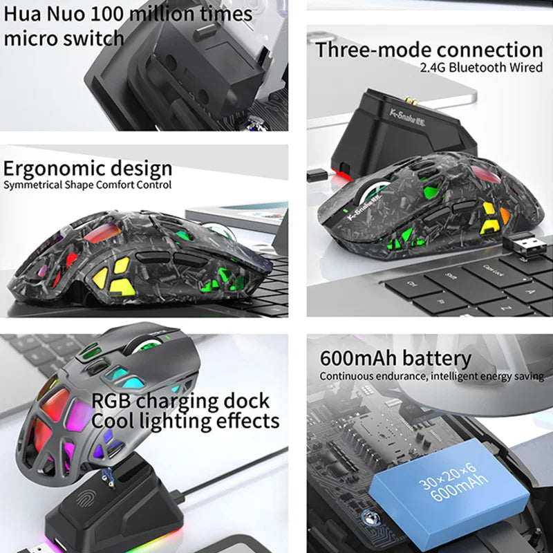 Lenovo Tri-Mode Lightweight Gaming Mouse with RGB Charging Dock 12000DPI 2.4G/Bluetooth/Wired Ergonomic Mouse for PC Laptop