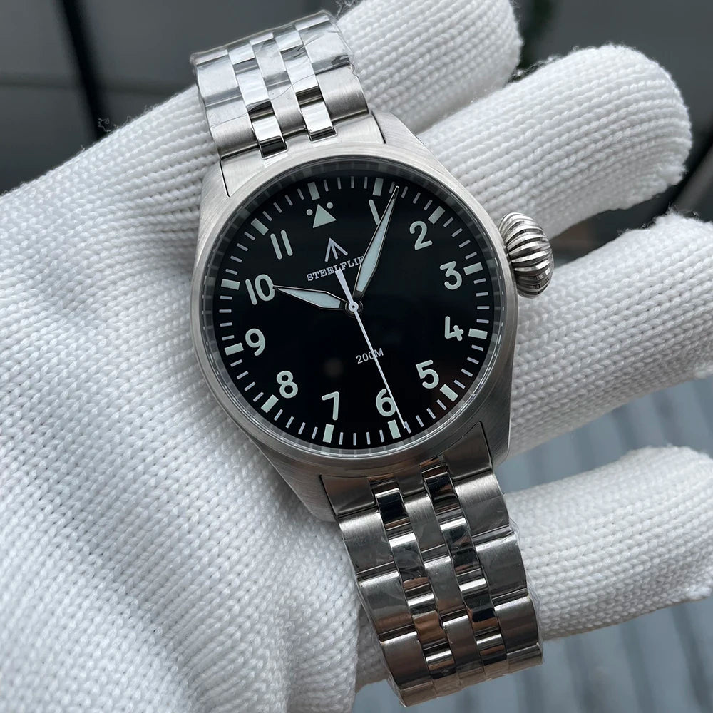 STEELFLIER Official SF743 Quartz Pilot VH31 Steel Strap Onion Crown 20Bar Waterproof Sapphire Crystal Luxury Dive Luminous Watch