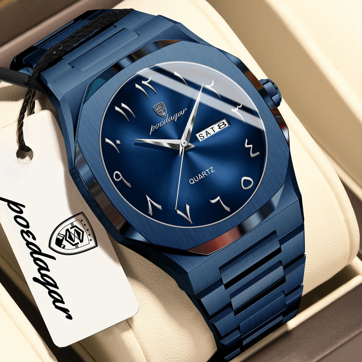 POEDAGAR luxe herenhorloge, waterdicht, roestvrij staal, quartz, week- en datumweergave, zakelijke herenhorloges, Reloj Hombre