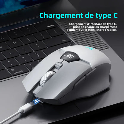 Wireless Bluetooth Mouse with Digital Battery Display, Silent Ergonomic Mouse for PC Laptop Gaming, 2.4G/Bluetooth 5.0