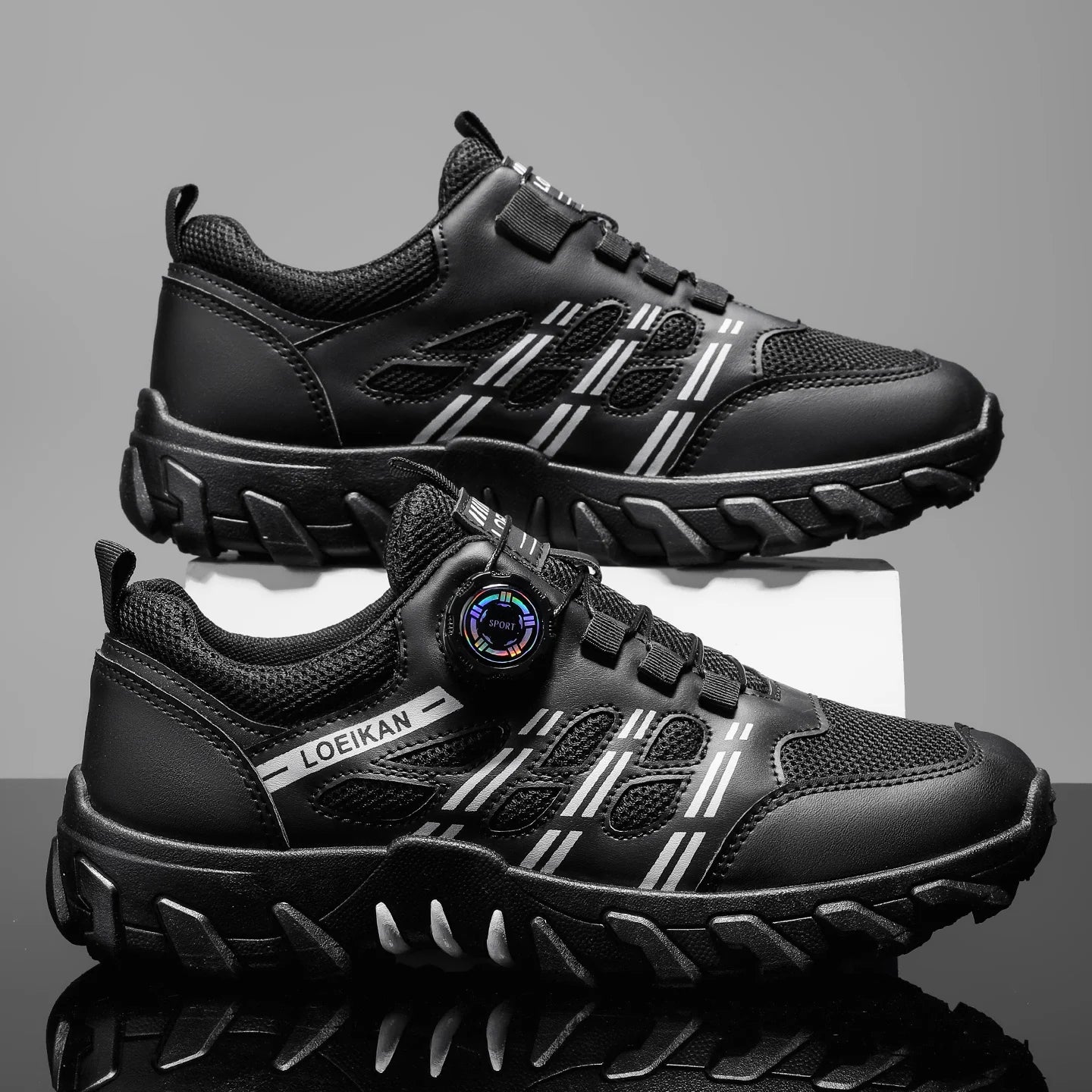 Men's All-Season Outdoor Casual Hiking Shoes, Comfortable Breathable Slip-On Design with Rotating Buckle, Thick-Soled PVC Sneakers
