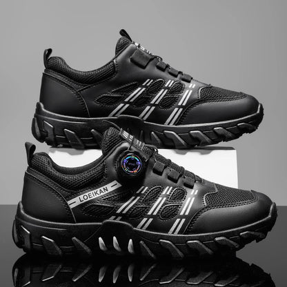 Men's All-Season Outdoor Casual Hiking Shoes, Comfortable Breathable Slip-On Design with Rotating Buckle, Thick-Soled PVC Sneakers