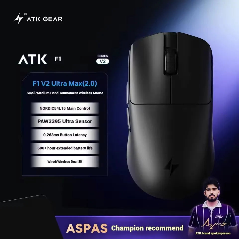 ATK Blazing Sky F1 V2 Ultra Max Wireless Gaming Mouse Dual-Mode Lightweight PAW3950Ultra Dual 8K Low Latency Ergonomic Extreme