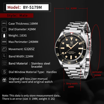 2026 New BENYAR Men's Luxury Automatic Watches Mechanical Business Waterproof Wrist Watch for Men Sports Luminous Men Bracelet