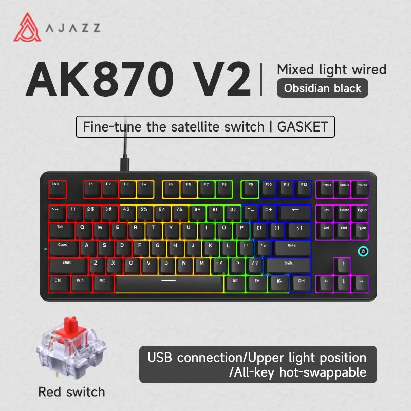 Ajazz AK870 V2 Gaming Mechanical Keyboard is a Hot-Swappable RGB Wired Gaming Keyboard Suitable for Various Scenarios on Laptops