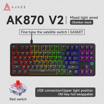 Ajazz AK870 V2 Gaming Mechanical Keyboard is a Hot-Swappable RGB Wired Gaming Keyboard Suitable for Various Scenarios on Laptops