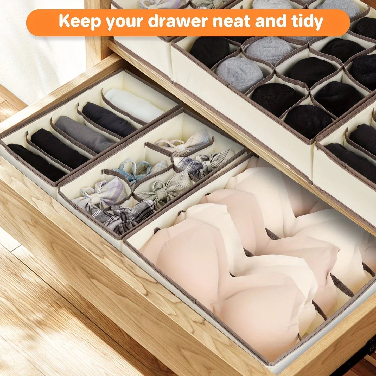 1pc Fabric Storage Box with 24 Compartments - Foldable Stackable Organizer for Socks Ties Underwear Space-Saving Drawer Divider