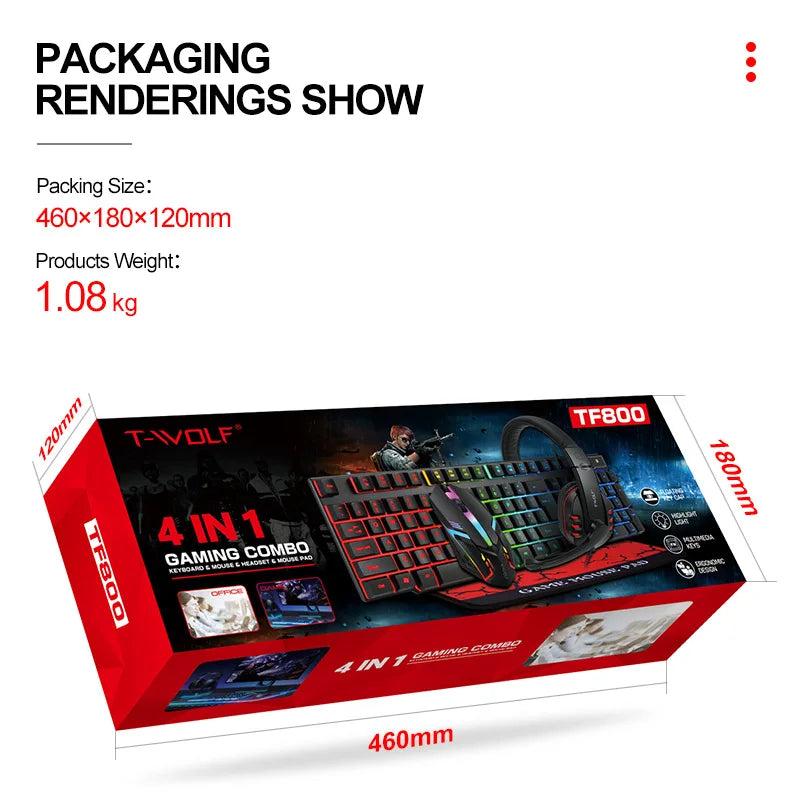Spanish Keyboard with Spanish Layout Russian Arabic Keyboard Mouse Kit 100% Keyboard ISO Color Backlight Wired Gaming Office T20
